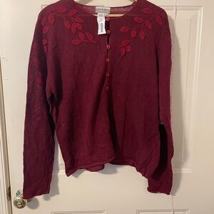 Coldwater Creek Red Blouse with Embellished Design and Long Sleeves